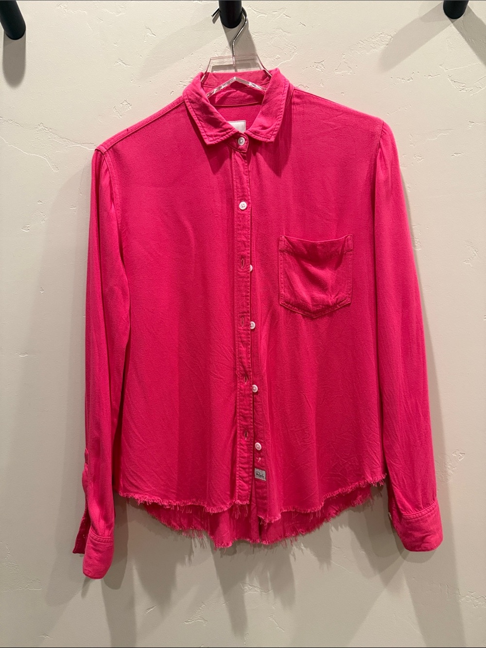 Rails Hot Pink Frayed-Hem Button Shirt